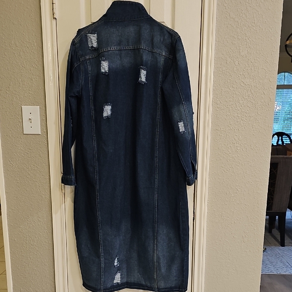 New Only Jeans Women's Long Ripped Button Up Denim Dark Blue Jacket XL - Picture 6 of 12